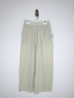 Pearl & Caviar Linen Cotton Crop Wide Leg Pant Beige